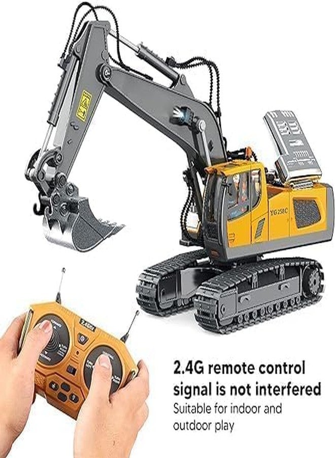 JOYJAY 1/20 Scale New J-C-B Excavator Toy for 6-12 Yr Boys, Best Birthday Gifts for Kids 7 8 9 10 11 Year Old, Rc Construction Toys with Metal Shovel, Lights, Sounds 2.4Ghz, Multi Color - Image 4
